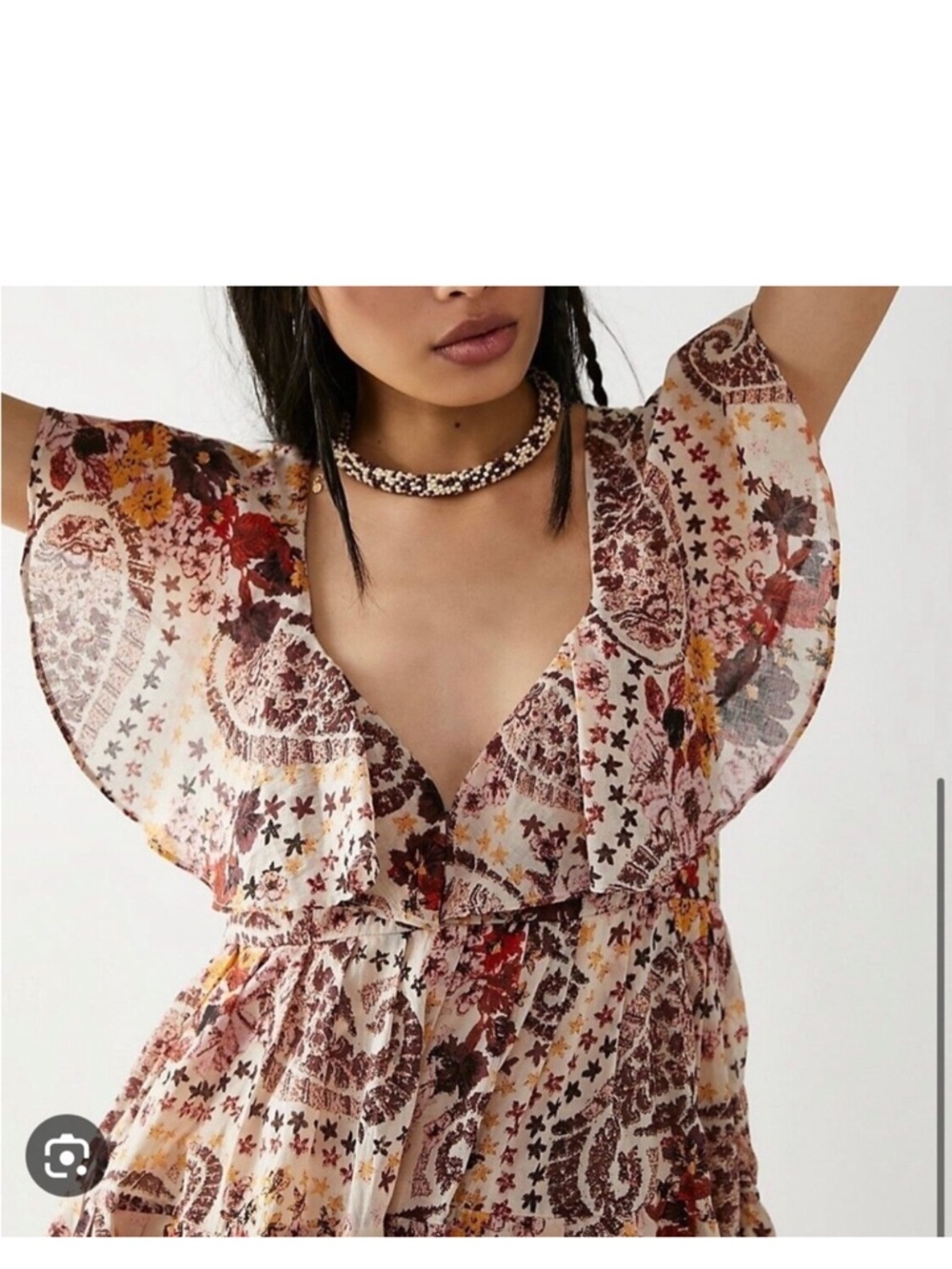 Free People Undone Floral Creme Pattern Mini Dress